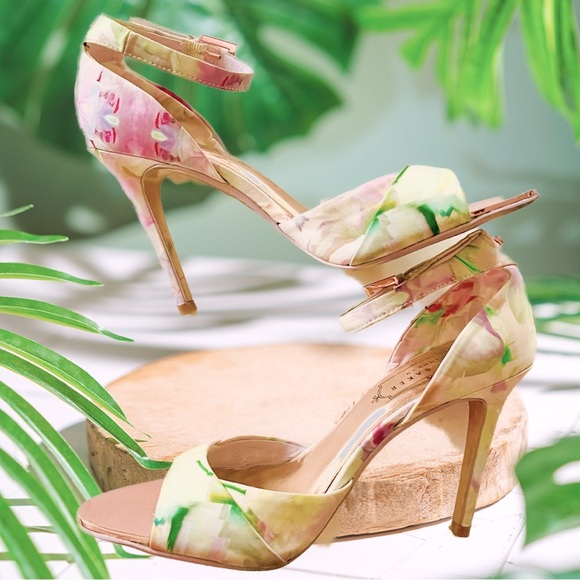 Ted Baker LONDON Multicolor Floral Canvas D’Orsay Peeptoe Strappy Heels Shoes 5 - Picture 3 of 13